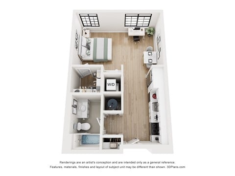 Floor plan for studio, 1 bath, 548 sqft